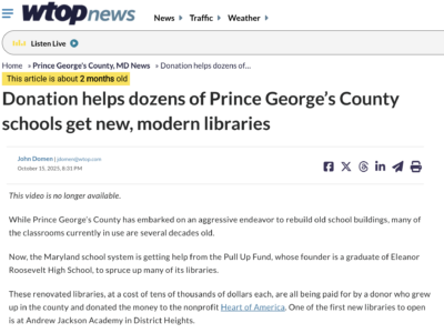 Donation helps dozens of Prince George’s County schools get new, modern libraries